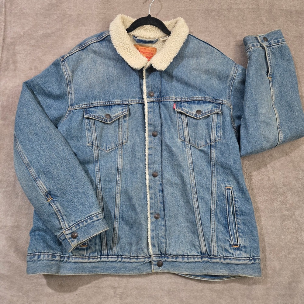 Levi Sherpa Lined Trucker Denim Jacket Mens 3XL Rugged Western Cowboy Outdoors